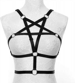 img 3 attached to Hollow Out Harness Bra Body Pentagra Elastic Rave Lingerie Gothic Strappy Cage Bra