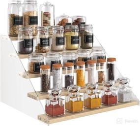 img 3 attached to 🌶️ VAEHOLD 5-Tier Spice Rack Organizer - Space Saving Wooden Display Shelf for Cabinets & Countertops - Efficient Seasoning & Jewelry Storage