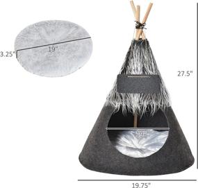 img 2 attached to 🐾 PawHut Pet Teepee Tent Cat Bed Dog House with Thick Cushion Chalkboard - Ideal for Kittens and Puppies up to 13lbs 28inch in Grey