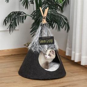 img 3 attached to 🐾 PawHut Pet Teepee Tent Cat Bed Dog House with Thick Cushion Chalkboard - Ideal for Kittens and Puppies up to 13lbs 28inch in Grey