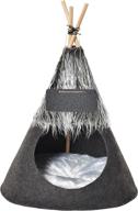 🐾 pawhut pet teepee tent cat bed dog house with thick cushion chalkboard - ideal for kittens and puppies up to 13lbs 28inch in grey логотип