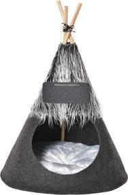 img 4 attached to 🐾 PawHut Pet Teepee Tent Cat Bed Dog House with Thick Cushion Chalkboard - Ideal for Kittens and Puppies up to 13lbs 28inch in Grey