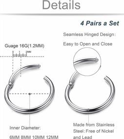 img 2 attached to Stylish And Durable Stainless Steel Body Piercings - Thunaraz Sleeper Earrings, Septum Clicker, Nose And Lip Rings With 16G Gauge (3-6 Pairs)