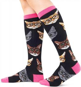 img 2 attached to Novelty Gifts For American Chicken Unicorn Bee Lovers: Zmart Funny Women America Flag Cat Knee High Socks