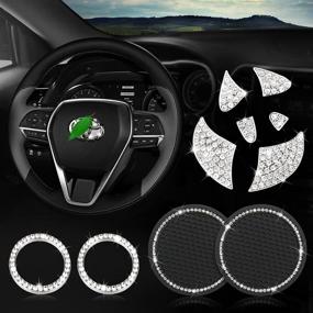 img 4 attached to 🚗 Bling Sticker Steering Wheel Emblem Kit for Toyota Corolla, Highlander, Avalon, Camry, RAV4 - Includes 2 Pcs Cup Holder Insert Coasters with Ring Sticker, 5 Set of Bling Interior Decorations