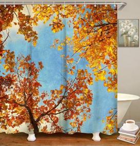 img 4 attached to Nature Scenery Shower Curtain Set With 12 Hooks, Blue Sky And Yellow Leaf Tree Bathroom Decor, 72" X 72" By LIVILAN
