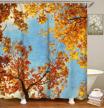 nature scenery shower curtain set with 12 hooks, blue sky and yellow leaf tree bathroom decor, 72" x 72" by livilan logo