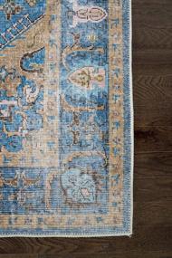 img 2 attached to Softwoven 90% Cotton Rug - Non-Slip, Family & Pet Friendly, Stain Resistant Runner For Living Room Or Hallway - Tan And Blue