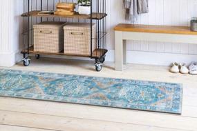img 4 attached to Softwoven 90% Cotton Rug - Non-Slip, Family & Pet Friendly, Stain Resistant Runner For Living Room Or Hallway - Tan And Blue