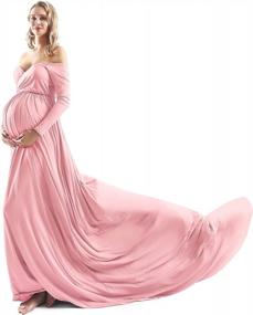 img 1 attached to Stunning Blush Pink Maternity Dress For Photoshoots And Baby Showers - TanzenDan Off Shoulder Half Circle Gown With V Neckline And Elegant Photo Props