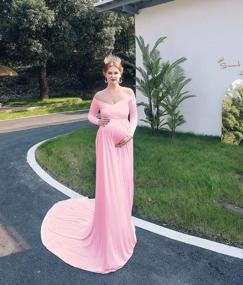 img 3 attached to Stunning Blush Pink Maternity Dress For Photoshoots And Baby Showers - TanzenDan Off Shoulder Half Circle Gown With V Neckline And Elegant Photo Props