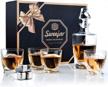lead-free crystal whiskey decanter set with glass drink tumblers (5-pcs) for bourbon, scotch, brandy, rum, and liquor, including whiskey stones, presented in an exquisite gift box logo