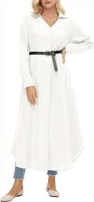 img 3 attached to White Linen Maxi Dress With Pockets - Miqieer Women'S Button Down Long Sleeve Casual Loose Dress