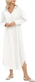 img 1 attached to White Linen Maxi Dress With Pockets - Miqieer Women'S Button Down Long Sleeve Casual Loose Dress