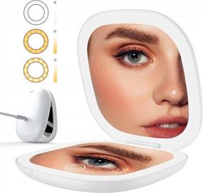img 4 attached to Portable Lighted Mini Mirror For Makeup On-The-Go: Rechargeable, Dimmable, Auto-Off Light & Folding Design For Home And Travel