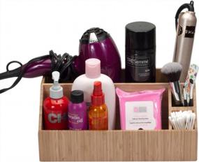 img 4 attached to Bamboo Bathroom Organizer Tray Caddy - Perfect For Beauty Products, Hair Care, Makeup, And More