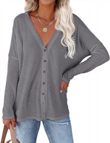 img 2 attached to Women'S Waffle Knit Tunic Blouse With V-Neck, Button-Up Henley Shirt, Loose Fit, And Long Sleeves By Yanekop