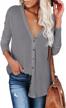 women's waffle knit tunic blouse with v-neck, button-up henley shirt, loose fit, and long sleeves by yanekop logo