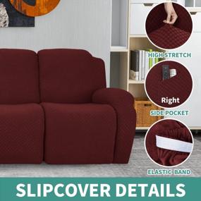 img 1 attached to YEMYHOM 4 Pieces Stretch Recliner Slipcover Latest Jacquard Recliner Chair Cover With Side Pocket Anti-Slip Fitted Recliner Cover Couch Furniture Protector With Elastic Bottom (Recliner, Wine Red)