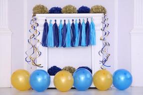 img 1 attached to 🎉 Enfy 55-частый голубой и золотой набор для декорации дня рождения: бумажные веера, воздушные шары, гирлянда и многое другое для незабываемых праздников.