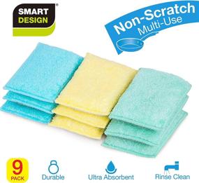 img 3 attached to 🧽 Set of 9 Ultra Absorbent Smart Design Non Scratch Scrub Sponges with Bamboo Odorless Rayon Fiber - Soft and Scrubber Side - Ideal for Cleaning Dishes and Removing Tough Stains - Spring Colors: Yellow, Mint, Blue