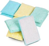 🧽 set of 9 ultra absorbent smart design non scratch scrub sponges with bamboo odorless rayon fiber - soft and scrubber side - ideal for cleaning dishes and removing tough stains - spring colors: yellow, mint, blue логотип