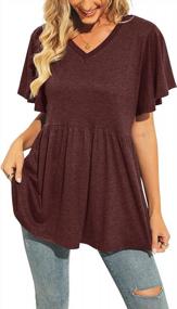 img 4 attached to Hibluco Women Short Sleeve Tops Flowy Summer T Shirts V Neck Flare Tunic Blouses