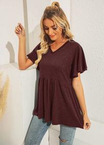 img 1 attached to Hibluco Women Short Sleeve Tops Flowy Summer T Shirts V Neck Flare Tunic Blouses
