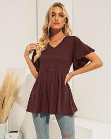 img 2 attached to Hibluco Women Short Sleeve Tops Flowy Summer T Shirts V Neck Flare Tunic Blouses