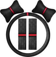 🚗 suye universal fit steering wheel cover (black) with 2 car neck pillows, 2 seat belt cushions & shoulder pads | 14 1/2"-15" steering wheel cover логотип