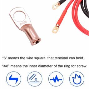 img 2 attached to Tnisesm 6 Pcs 6 AWG - 3/8" Copper Battery Cable Lugs Wire Lugs, American Wire Gauge Tubular Lug Ring Eye Terminals Automotive Car Connector Accessories With Heat Shrink Tubing (Black)