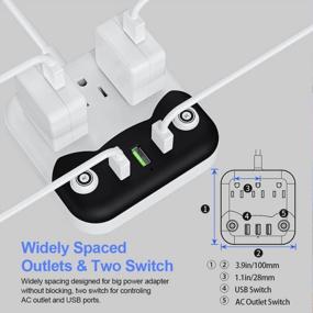 img 2 attached to 💡 Convenient Power Strip with USB and 3 AC Outlets, 3 USB Ports and Wall Mount Extension Cord - Perfect for Home, Travel, Office, Hotel Charging