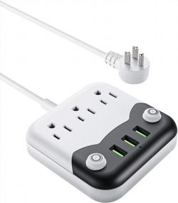img 4 attached to 🔌 Удобный блок распределения питания с USB и 3 розетками, 3 USB-портами и настенным кабелем с удлинителем - идеально подходит для зарядки дома, в путешествиях, в офисе, в гостинице.