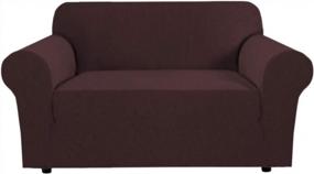 img 4 attached to Stretch Couch Cover Loveseat Covers For 2 Cushion Couches - Textured Checked Jacquard Fabric (58"-70", Chocolate)