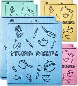 img 4 attached to 🧽 LUGGLE 8-Pack Funny Stupid Dishes Swedish Dishcloth: Reusable Eco-Friendly Cleaning Cloths from Germany - Multi-purpose Rags for Washing & Paper Towels Substitute, Ideal Gift Dish for Kitchen Use