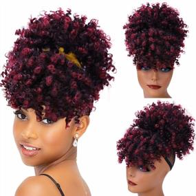 img 4 attached to Afro Puff Ponytail Drawstring с челкой | Высокий пучок для прически для женщин | Kinky Curly Clip-In Extensions для ананасовых причесок (#TBug)