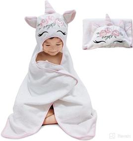 img 3 attached to 🦄 Large Kids Hooded Bath Towel by Style Quarters - Unicorn Beach Towel for Kids - 100% Cotton Terry Toddler Hooded Bath Towel with Embroidery - 24"x50" (White)