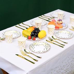 img 1 attached to 🎉 Premium 200-Piece Gold Dot Party Supplies - Elegant Gold Dot on White Paper Plates, Napkins, Cups, and Silverware Sets for Weddings, Bridal Showers, Baby Showers, and Holiday Parties - Serves 25 Guests