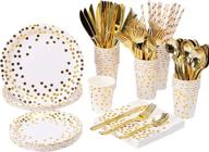 🎉 premium 200-piece gold dot party supplies - elegant gold dot on white paper plates, napkins, cups, and silverware sets for weddings, bridal showers, baby showers, and holiday parties - serves 25 guests логотип