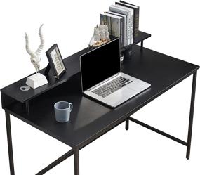 img 1 attached to Ivinta Computer Table Desk 47 Inch Study Writing Office Table Gaming Desk With Monitor Stand For Small Space Home Office Bedroom Simple Workstation With Storage Shelf (Black)