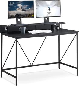 img 4 attached to Ivinta Computer Table Desk 47 Inch Study Writing Office Table Gaming Desk With Monitor Stand For Small Space Home Office Bedroom Simple Workstation With Storage Shelf (Black)