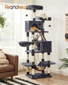 img 3 attached to 🐱 FEANDREA 81.1-Inch Large Cat Tree with 13 Scratching Posts, 2 Perches, 2 Caves, Basket, Hammock, Pompoms, Multi-Level Plush Cat Condo for Indoor Cats, Smoky Gray - Enhanced SEO