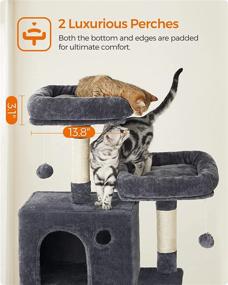 img 1 attached to 🐱 FEANDREA 81.1-Inch Large Cat Tree with 13 Scratching Posts, 2 Perches, 2 Caves, Basket, Hammock, Pompoms, Multi-Level Plush Cat Condo for Indoor Cats, Smoky Gray - Enhanced SEO