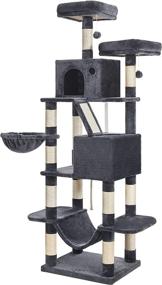 img 4 attached to 🐱 FEANDREA 81.1-Inch Large Cat Tree with 13 Scratching Posts, 2 Perches, 2 Caves, Basket, Hammock, Pompoms, Multi-Level Plush Cat Condo for Indoor Cats, Smoky Gray - Enhanced SEO