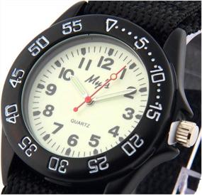 img 1 attached to Мужские и женские военные кварцевые аналоговые часы ELEOPTION с холщовым ремешком - спортивный стиль для армии и экспедиции, пурпурно-синий цвет, большой размер