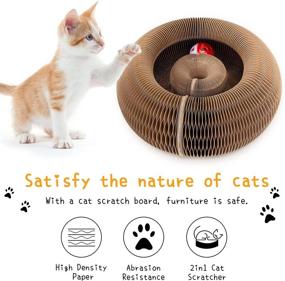 img 2 attached to Magic Organ Cat Scratching Board: Foldable, Convenient and Durable Cat Scratcher with Toy Bell Ball