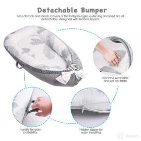 img 1 attached to 🍃 TCBunny Baby Lounger Nest Portable Infant Bassinet - 100% Cotton Co-Sleeping Bed for Breathable Comfort - Leaves Gray Design