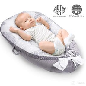 img 3 attached to 🍃 TCBunny Baby Lounger Nest Portable Infant Bassinet - 100% Cotton Co-Sleeping Bed for Breathable Comfort - Leaves Gray Design