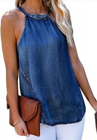 img 3 attached to Nirovien Womens Sexy Denim Halter Tank Tops High Neck Distressed Sleeveless Shirts Casual Loose Tunic Blouse (Blue,XL)