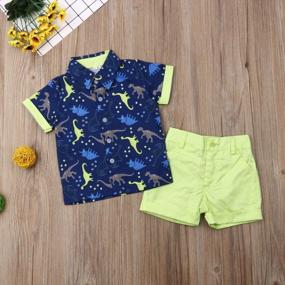 img 1 attached to 2Pcs Toddler Boy Clothes Shorts Set Animal Bowtie Tops Shirt+Pants Outfit Playwear Gentlemen Set